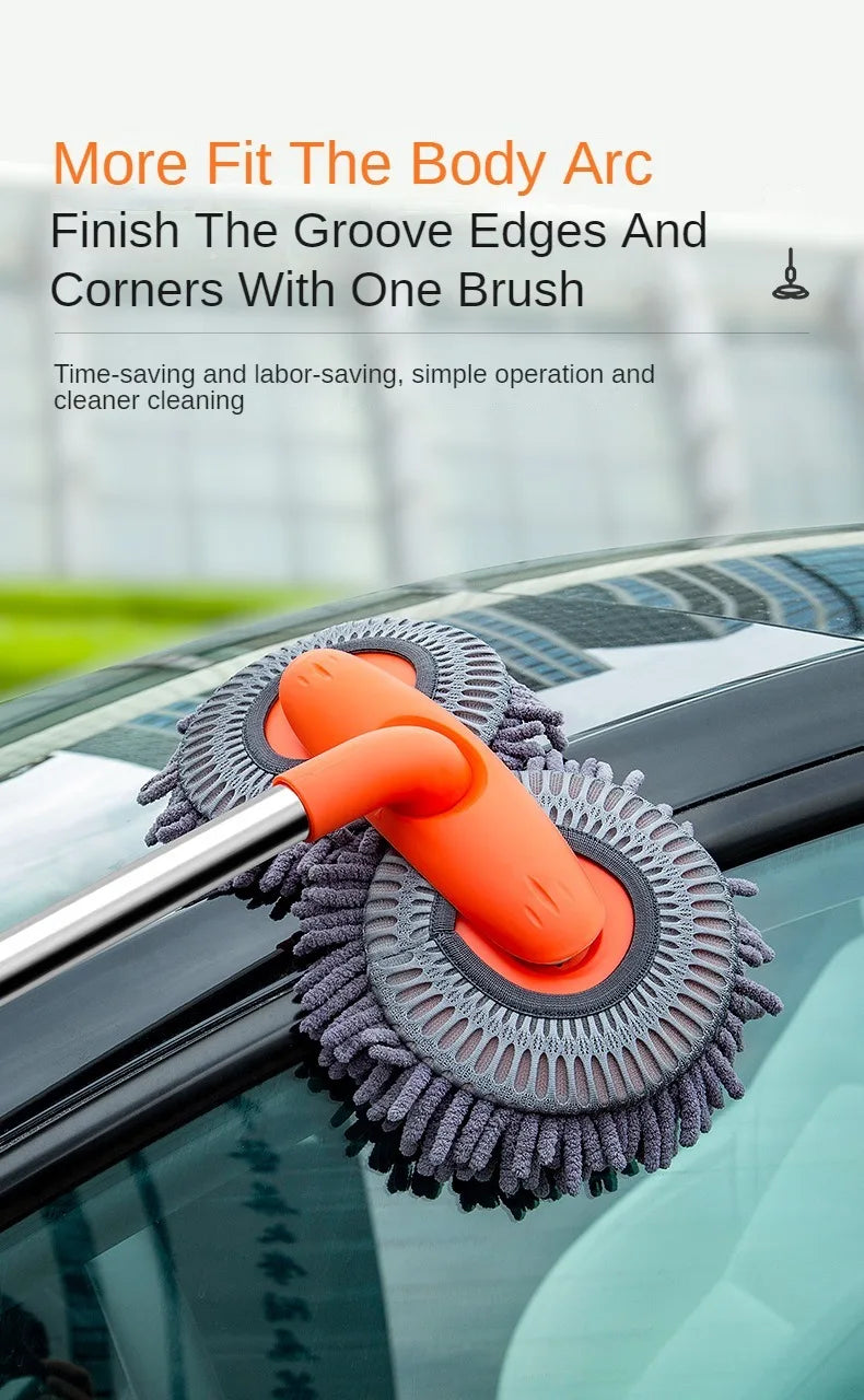 Telescopic Car Wash Mop with Foam Double Brush Head