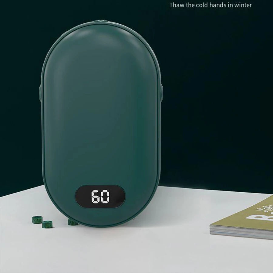 Double-sided heating with two temperature settings, this pocket hand warmer can be recharged