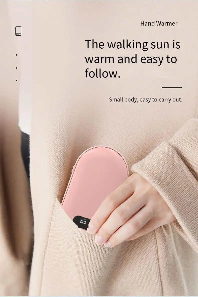 Double-sided heating with two temperature settings, this pocket hand warmer can be recharged