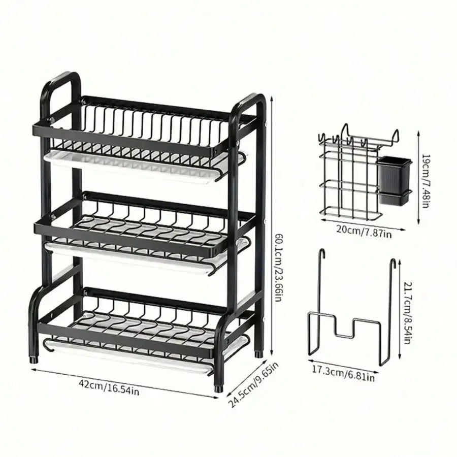 3-Tier Dish Drying Rack, Large Capacity Dish Drainer Rack With Removable Drain Tray, Kitchen Countertop Organizer For Plates Bow