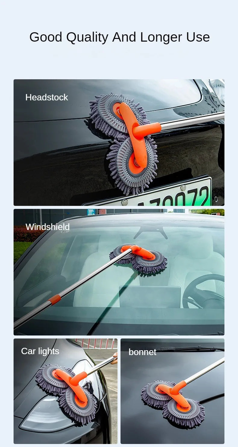 Telescopic Car Wash Mop with Foam Double Brush Head