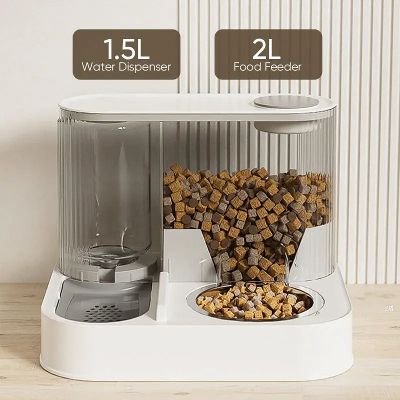 2 In 1 Stainless Steel Automatic Pet Feeder And Water Dispenser Double Bowl Anti Leakage Food Water Bowl For Cats And Dogs