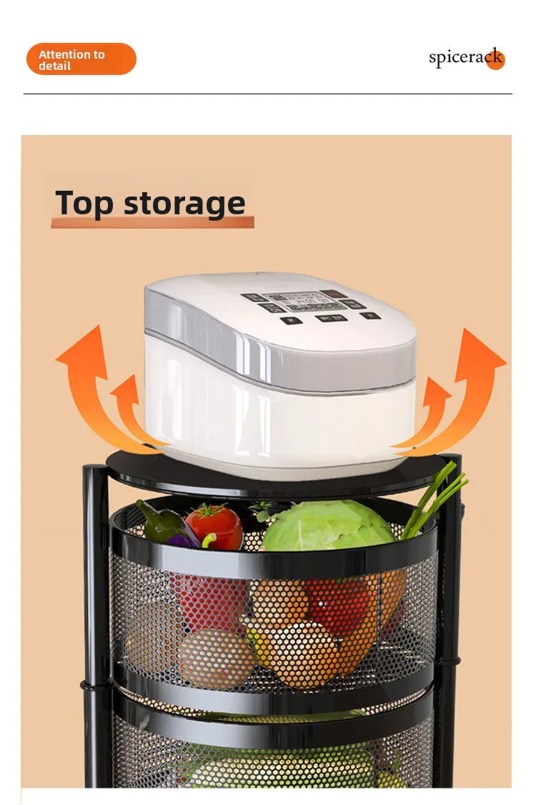 Kitchen Organizer Trolley Cart Rolling Foldable Portable Storage Multi Tier Round Fruit Vegetable Shelf No Assembly Furniture