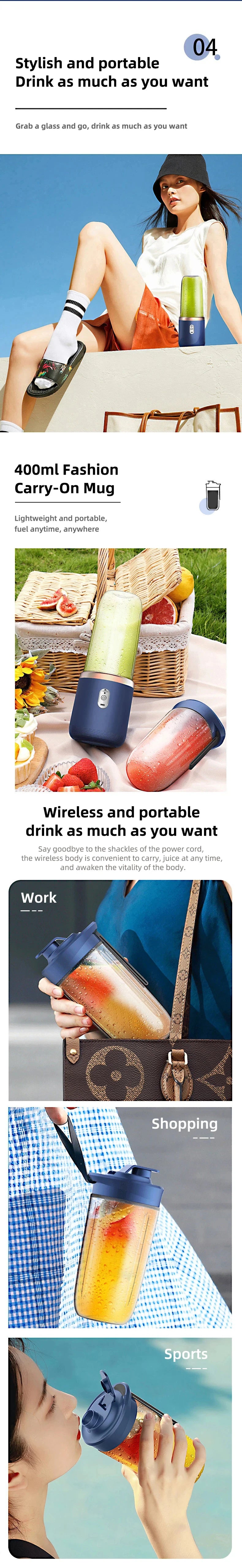 Portable USB Personal Mini Juicer Cup Handheld Travel Blender Single Double Cups for Water Bottles