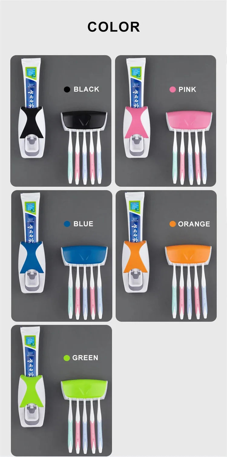 1 set of easy-to-use toothbrush holder with automatic toothpaste dispenser, wall mounted toothbrush storage rack, and bathroom
