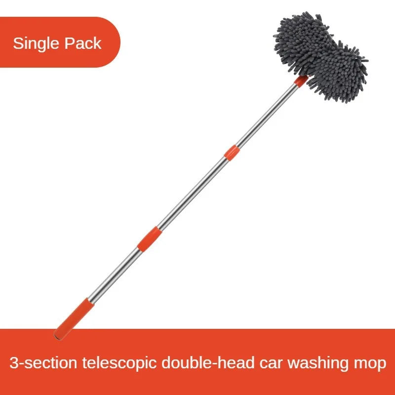 Telescopic Car Wash Mop with Foam Double Brush Head