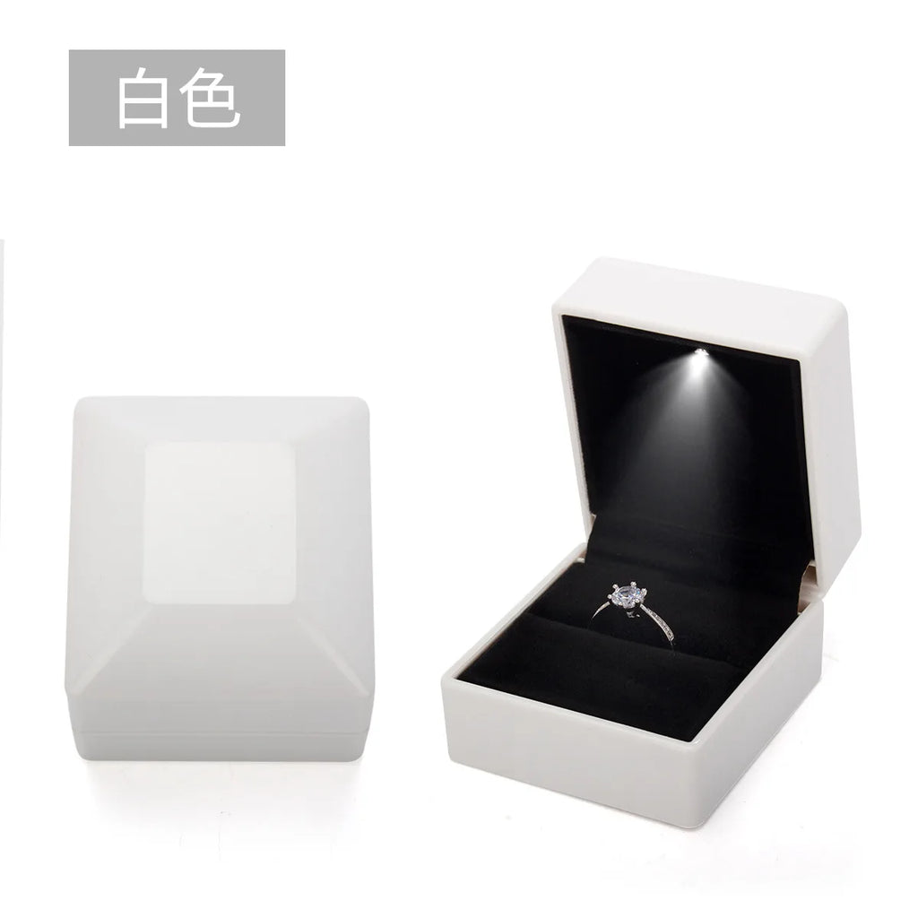 LED Illuminated Ring Box - Premium Spray-Finish Jewelry Display Case for Luxury Rings