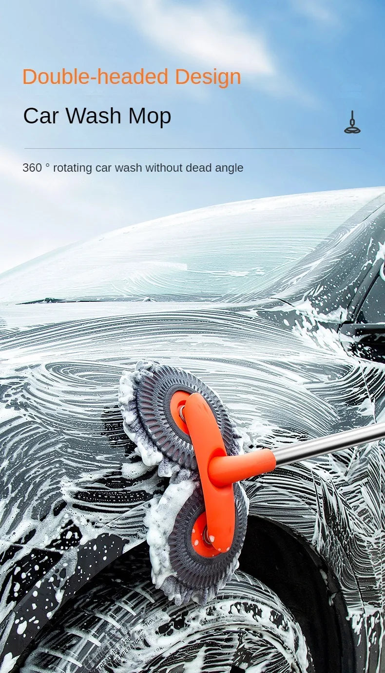 Telescopic Car Wash Mop with Foam Double Brush Head