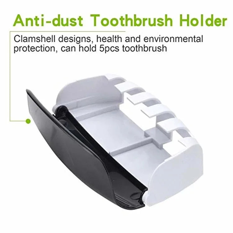 1 set of easy-to-use toothbrush holder with automatic toothpaste dispenser, wall mounted toothbrush storage rack, and bathroom