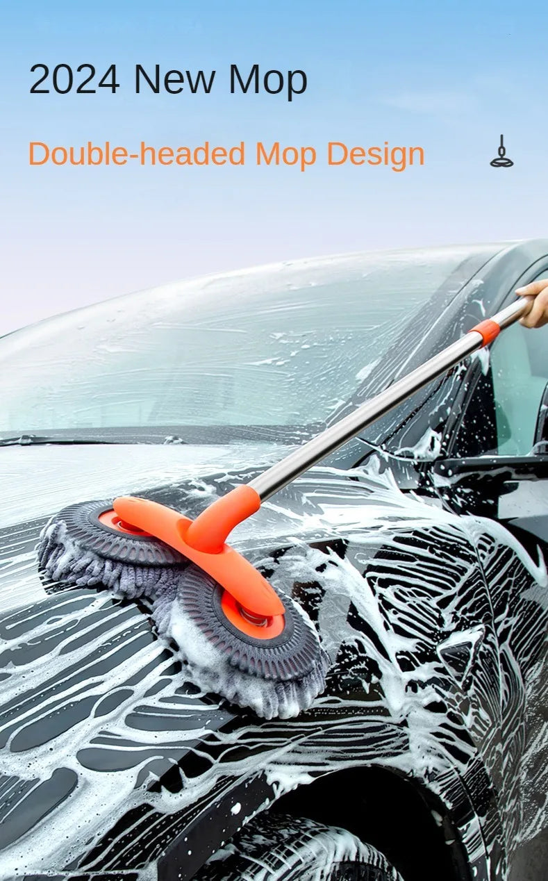 Telescopic Car Wash Mop with Foam Double Brush Head