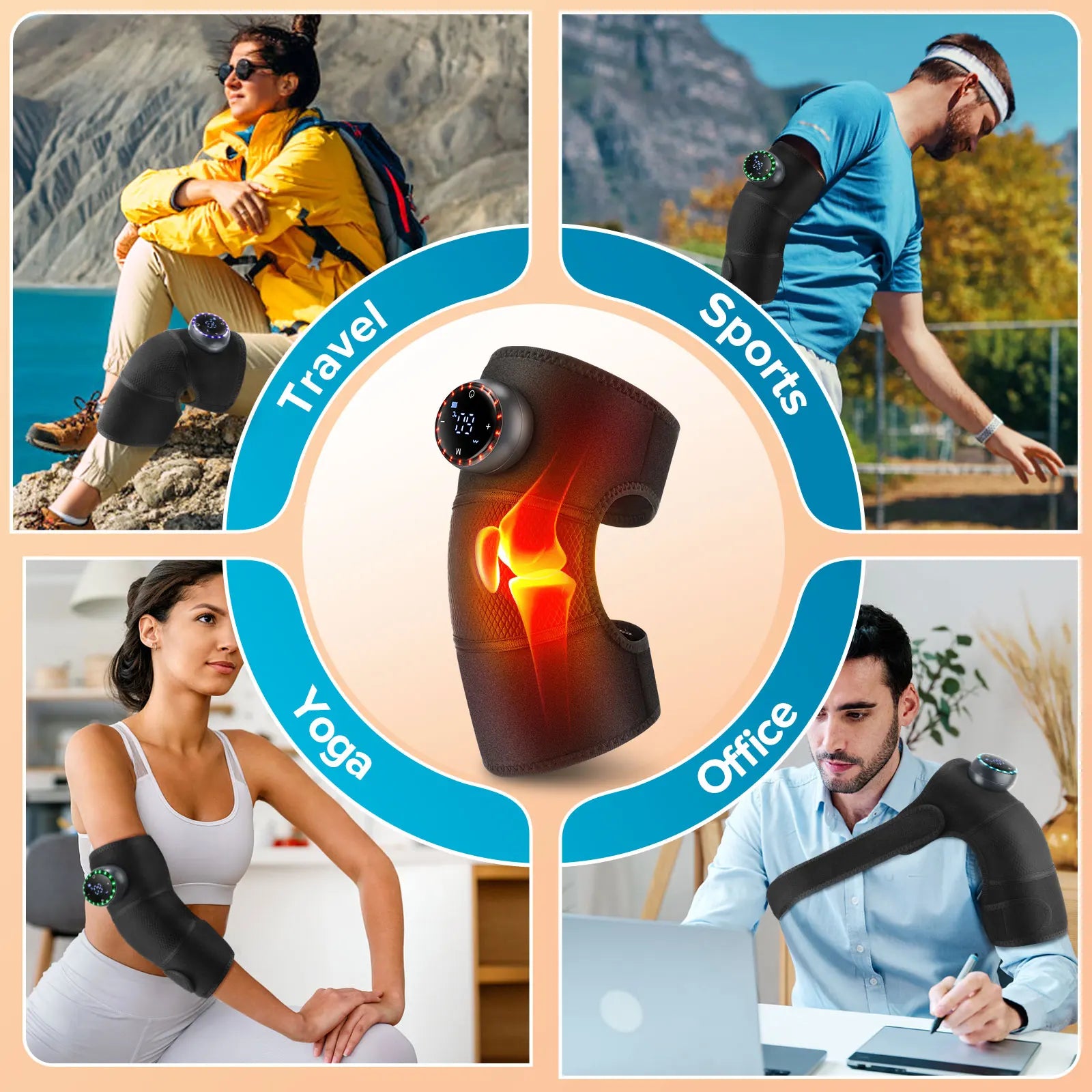 Thermal Shoulder Massager for Knee Shoulder Elbow Heated Brace Wireless Support Brace Belt Knee Pad Blood Circulation Protector