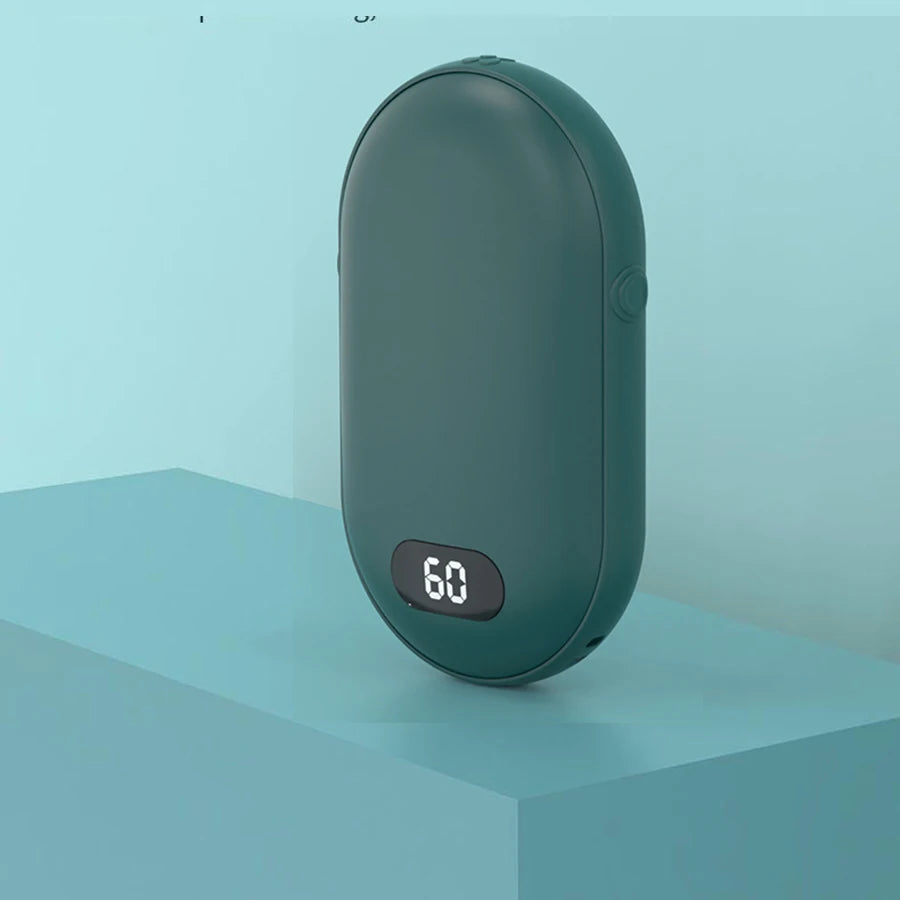 Double-sided heating with two temperature settings, this pocket hand warmer can be recharged