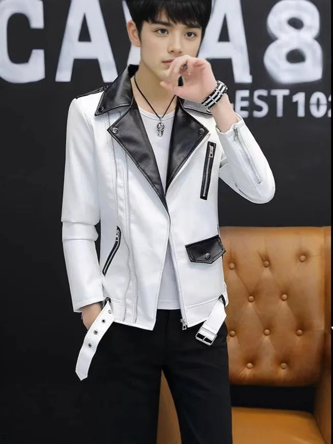 2025 New Men's Leather Jacket Baseball Style Casual Biker Coat Trendy Korean Version Spring Autumn Fashion City Youth PU Leather