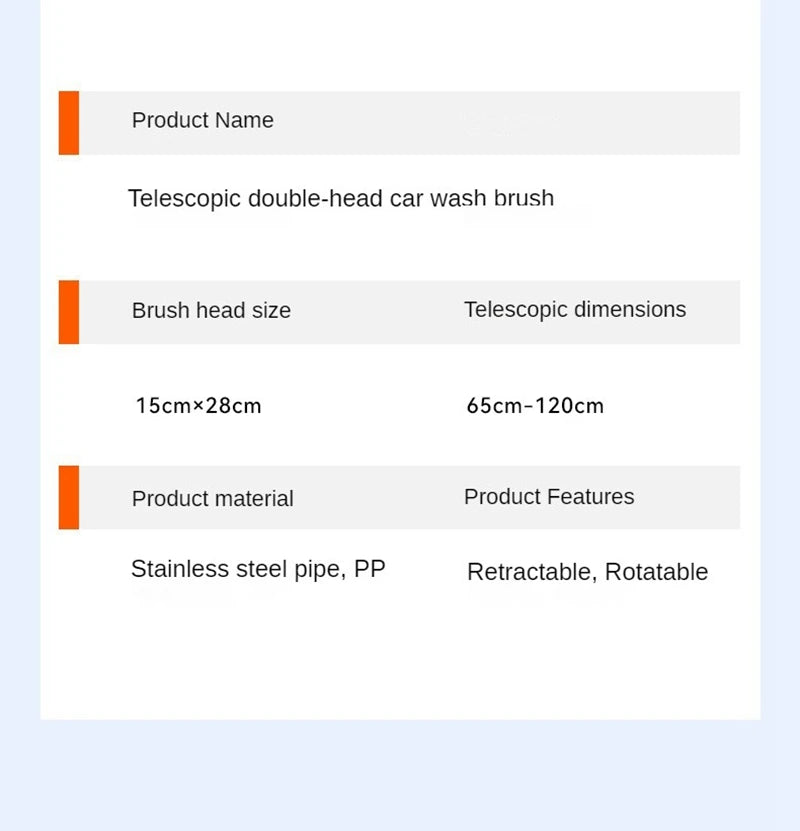 Telescopic Car Wash Mop with Foam Double Brush Head