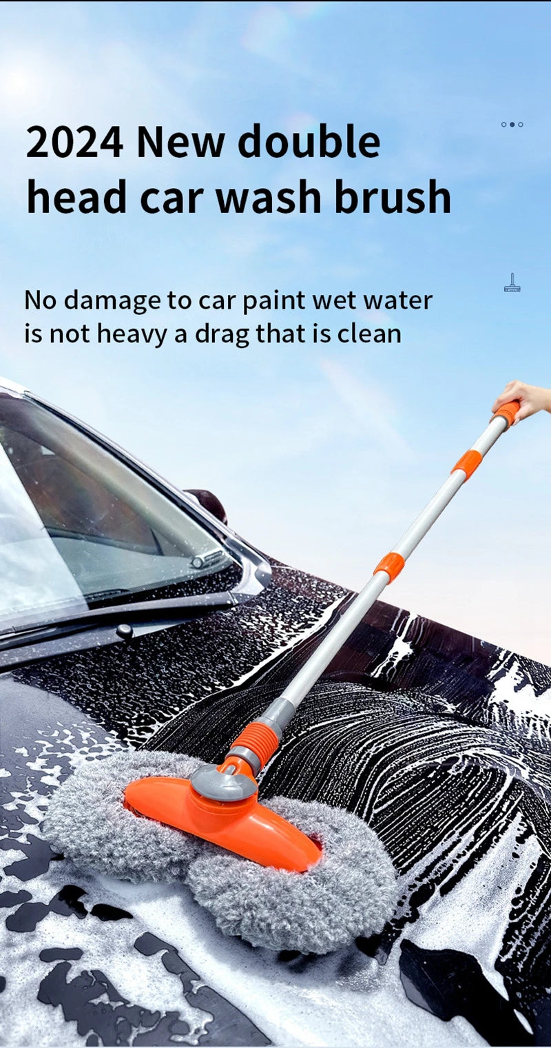 Telescopic Car Wash Mop with Foam Double Brush Head