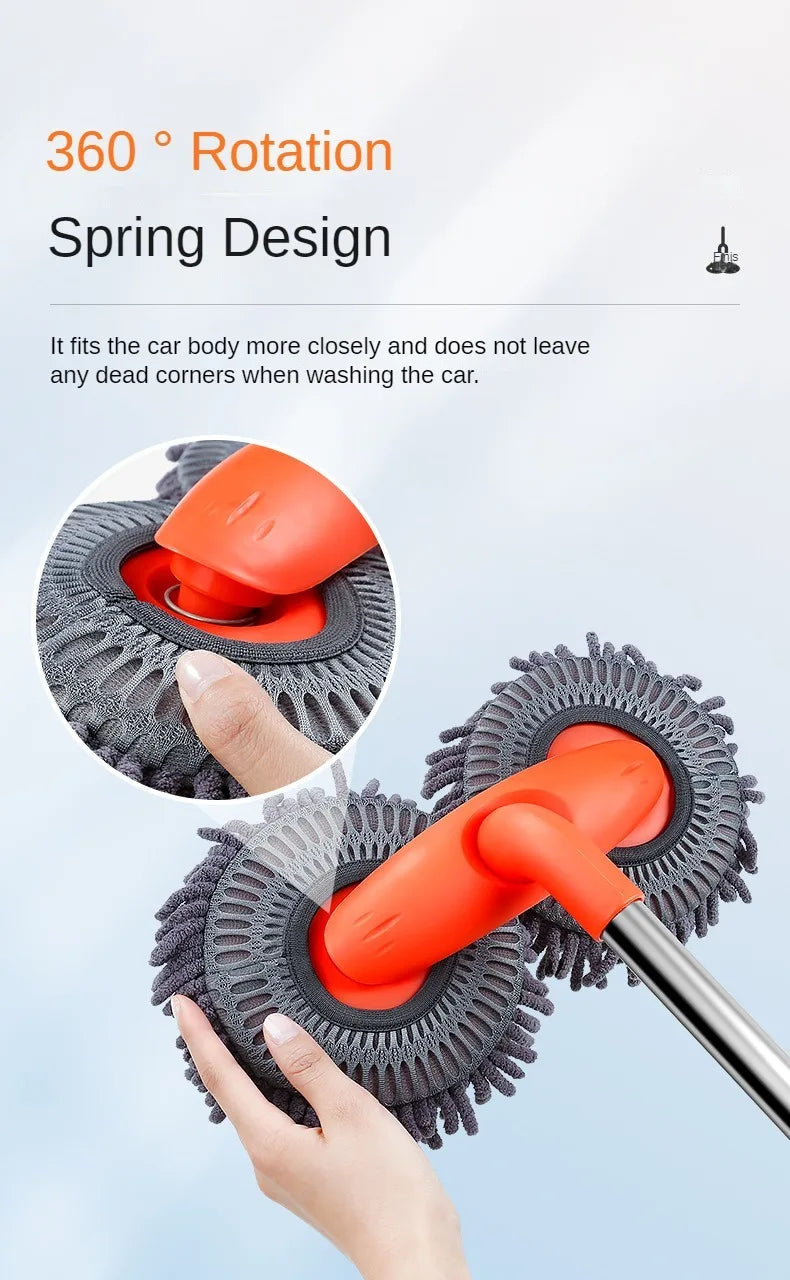 Telescopic Car Wash Mop with Foam Double Brush Head