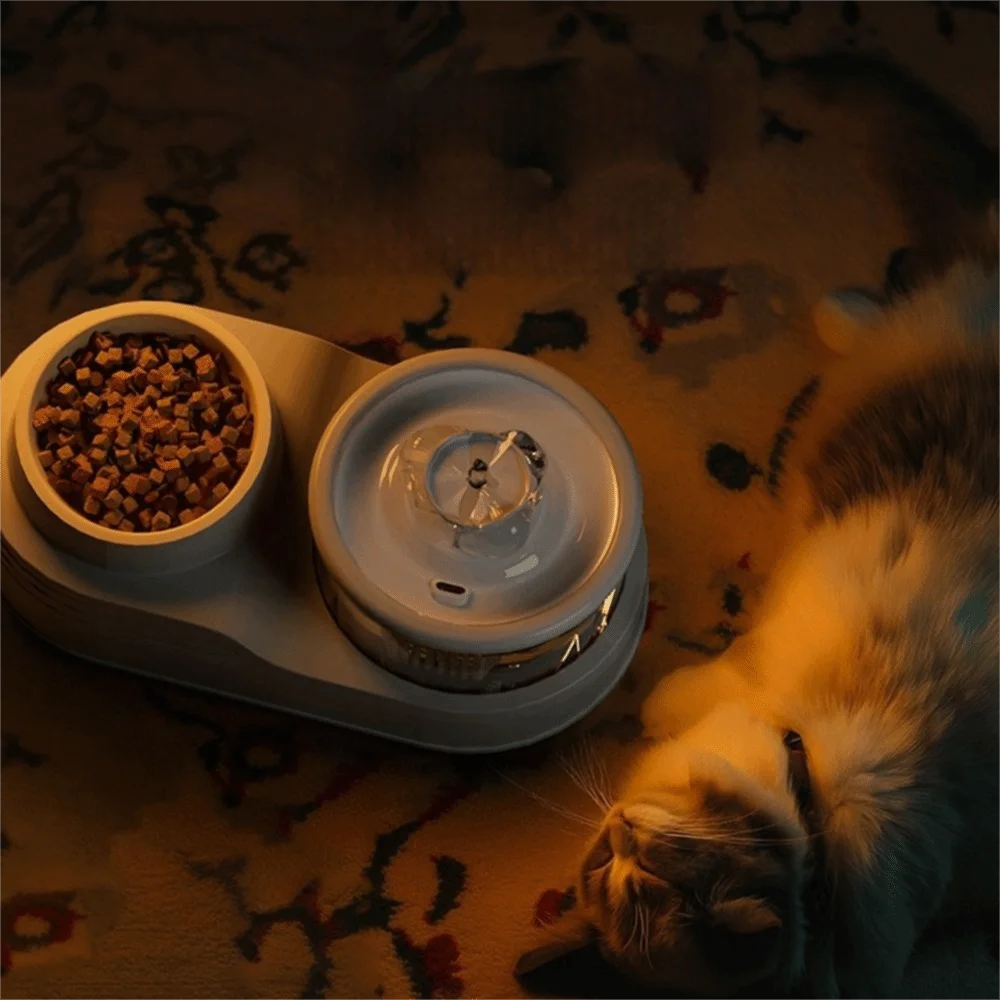 USB Charging 2-in-1 Pets Water Fountain Auto Filter Mute Cat Drinker Bowl Large Capacity Neck Protection Pet Feeder for Home