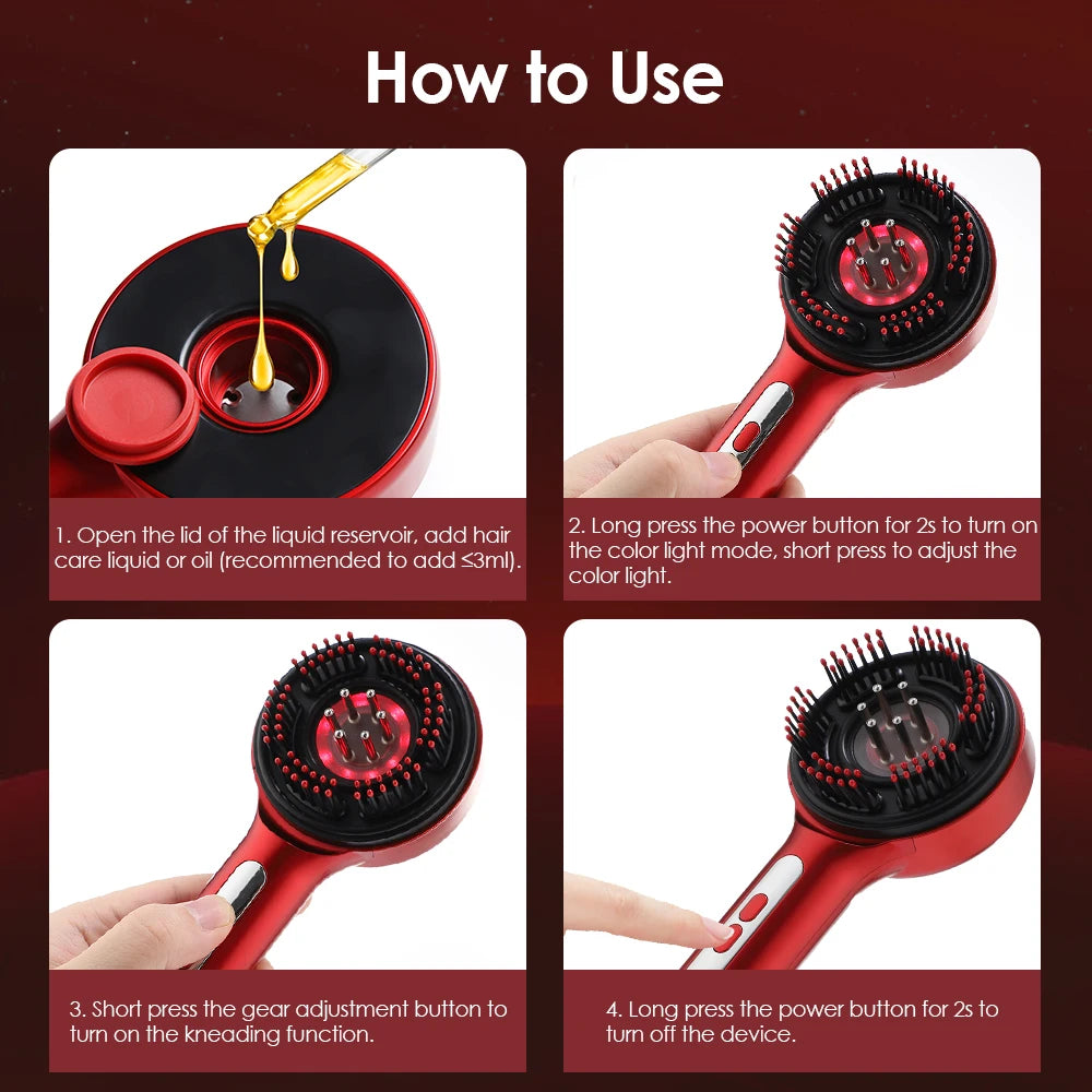 Electric Vibration Massage Comb 660nm Red Light Scalp Massage Brush Anti-Hair Loss Liquid Oil Applicator Hair Care Comb