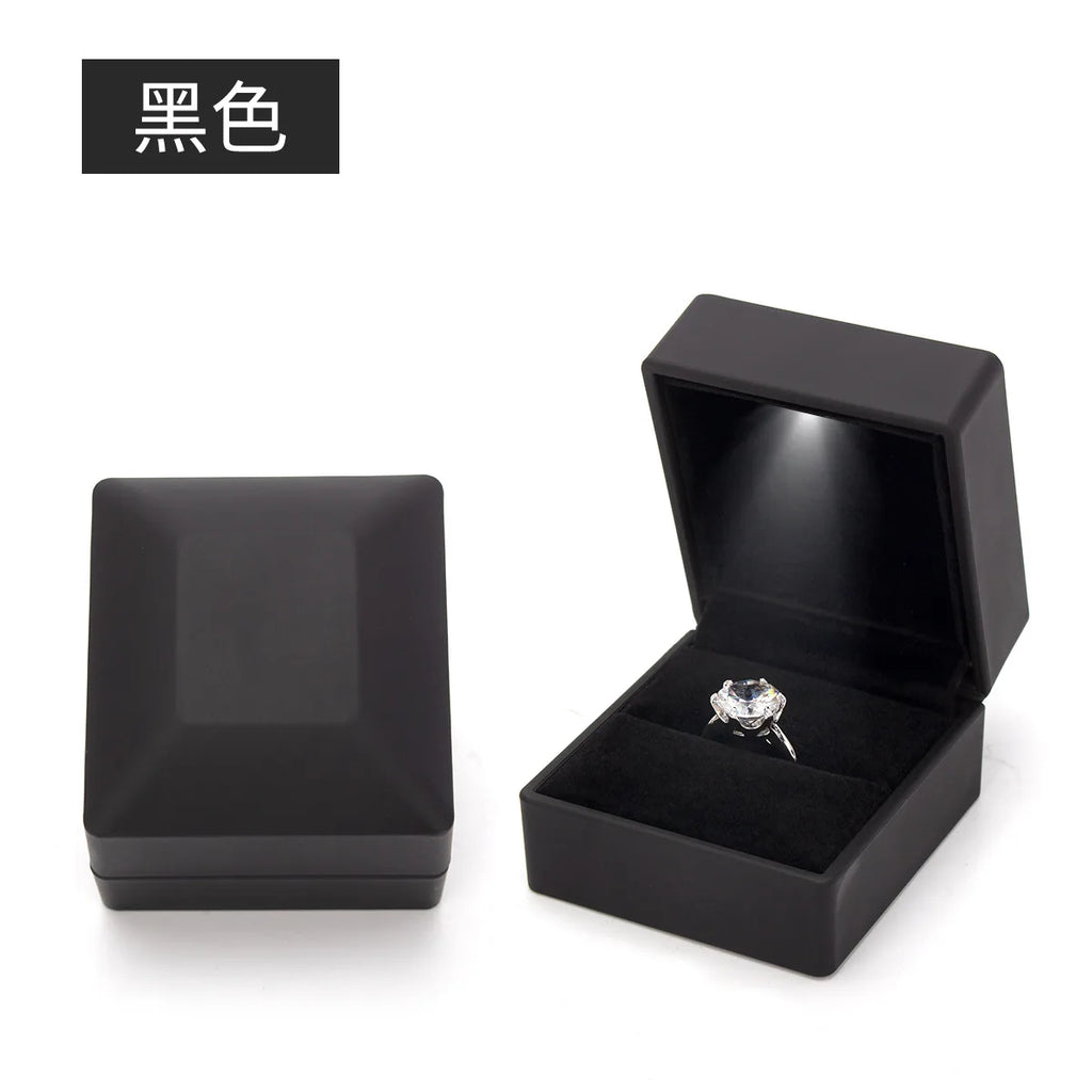 LED Illuminated Ring Box - Premium Spray-Finish Jewelry Display Case for Luxury Rings