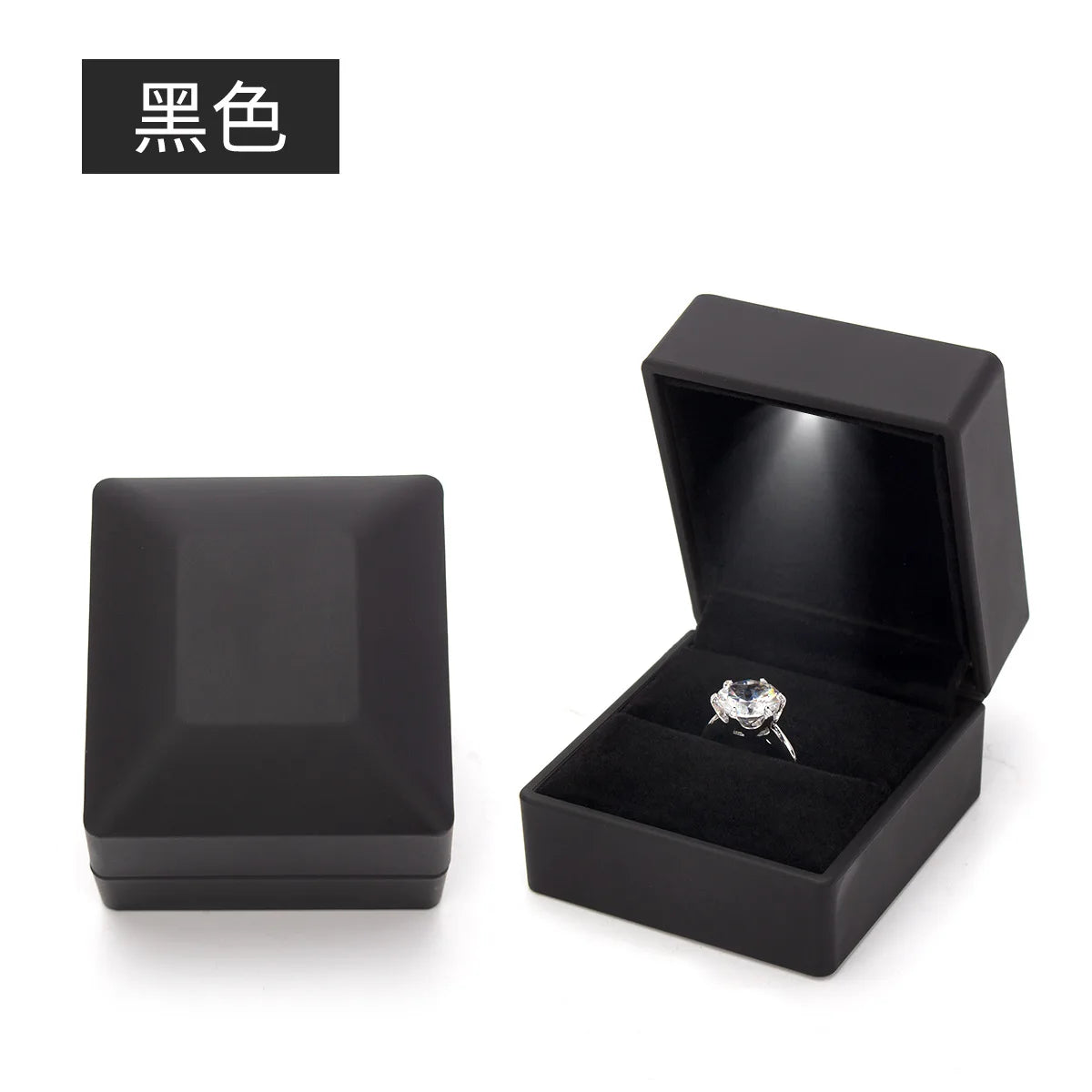 LED Illuminated Ring Box - Premium Spray-Finish Jewelry Display Case for Luxury Rings