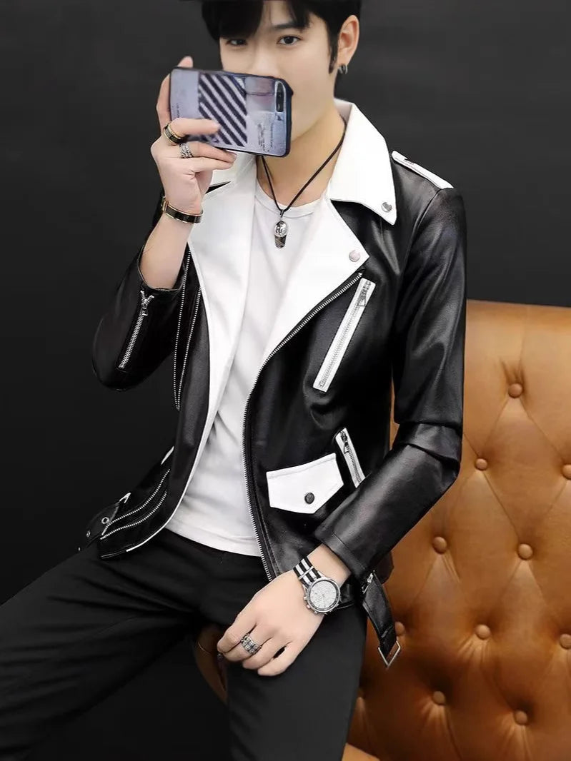 2025 New Men's Leather Jacket Baseball Style Casual Biker Coat Trendy Korean Version Spring Autumn Fashion City Youth PU Leather