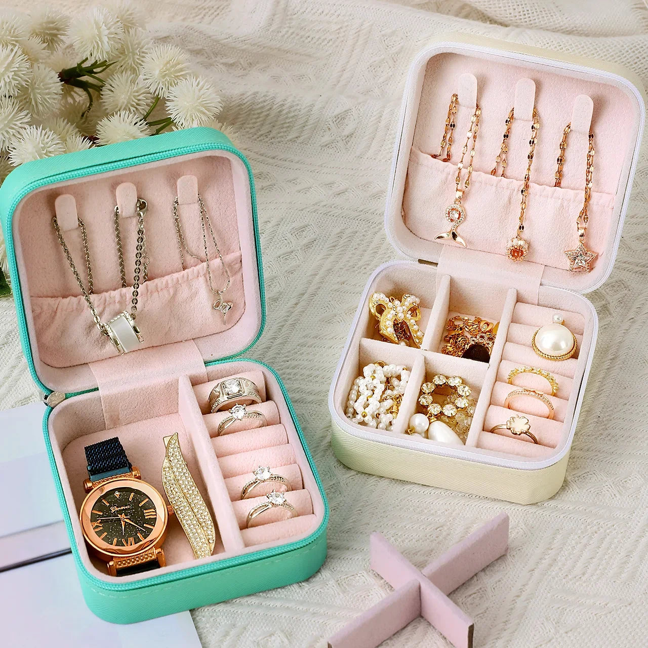 Portable Jewelry Box Jewelry Organizer Display Travel Jewelry Case Boxes Jewelry Leather Storage Zipper Jewelers Jewelry Box