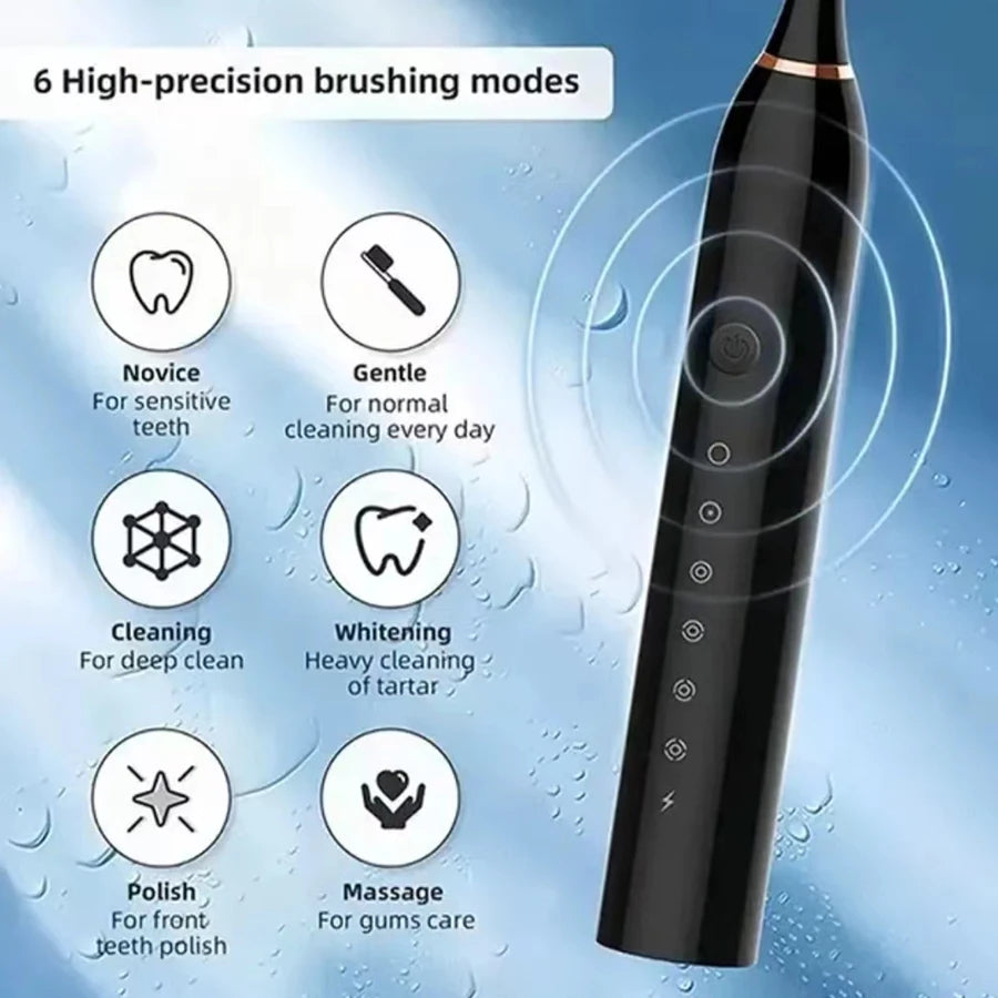 Electric Ultrasonic Toothbrush Six Speed Mode Home Soft Hair USB Charging Waterproof Adult Tooth Cleaner Automatic Couple Set-