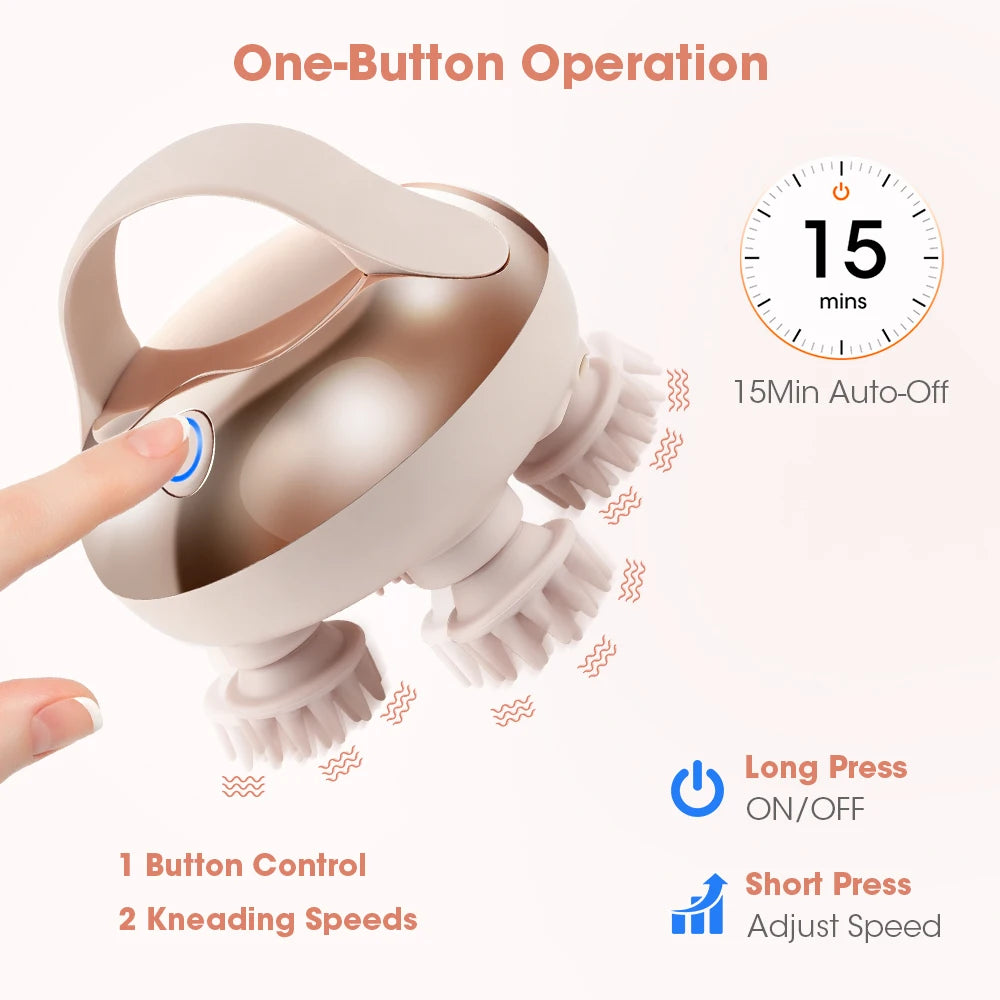Handheld Head Massage Instrument Rechargeable Red Light Head Kneading Massager Scalp Stress Relax Body Cat Massage Waterproof