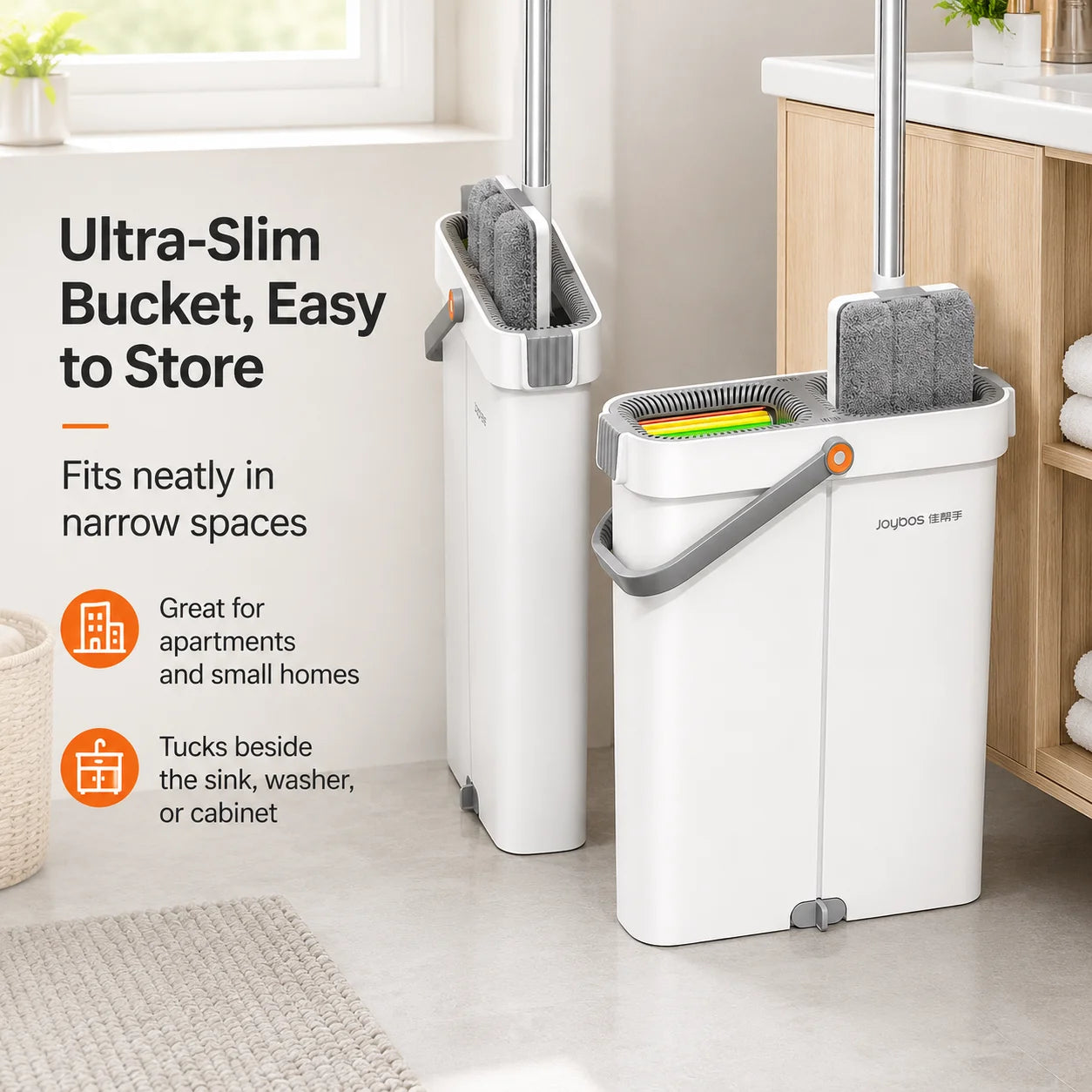 Joybos Ultra-Slim Flat Mop & Bucket System