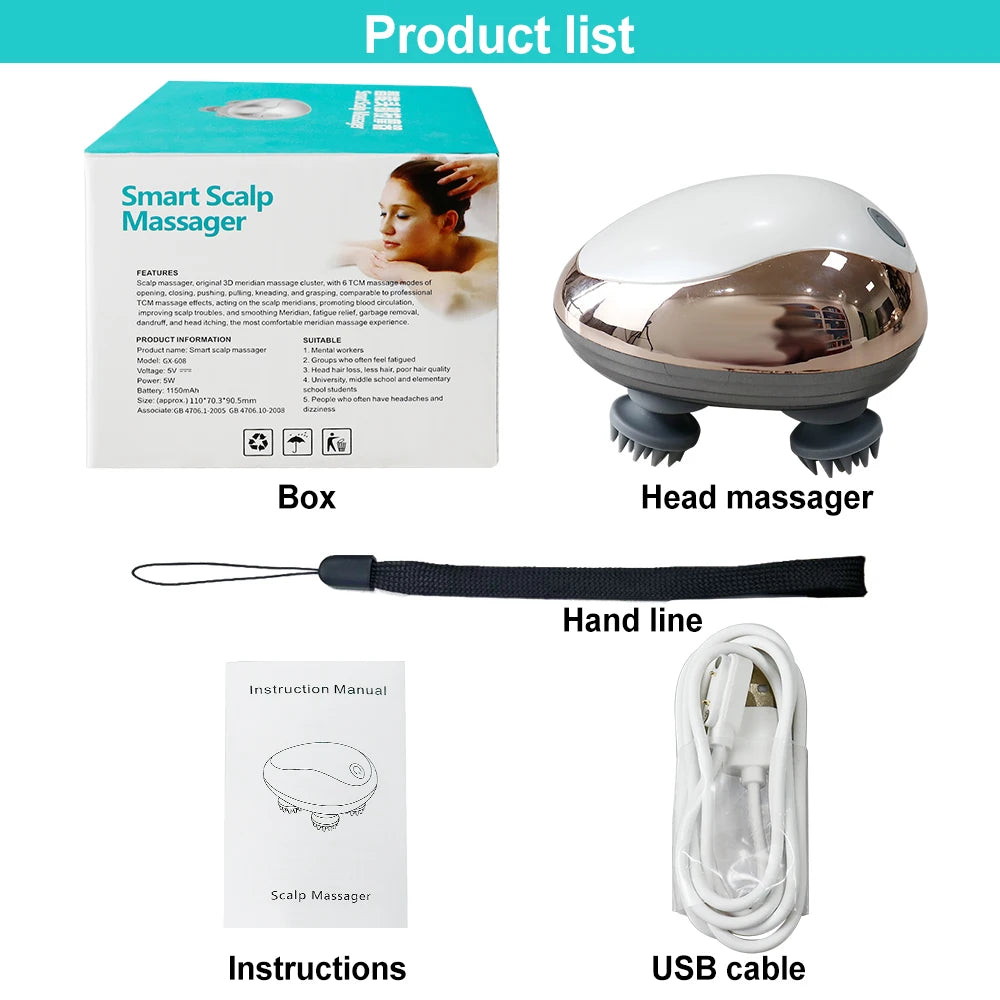 Electric Head Massager Stress Relax Shoulder Neck Deep Tissue Head Scalp Kneading Vibrating Massage Health Care Massageador