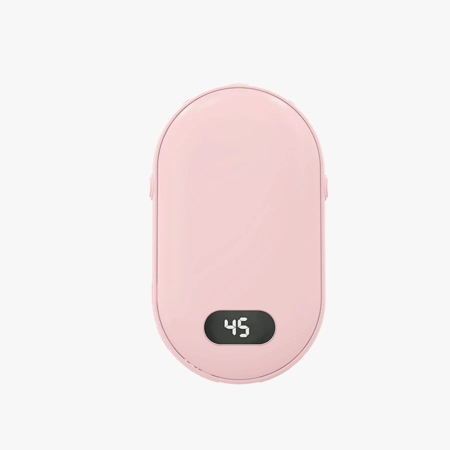 Double-sided heating with two temperature settings, this pocket hand warmer can be recharged