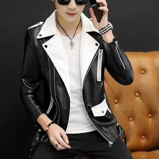 2025 New Men's Leather Jacket Baseball Style Casual Biker Coat Trendy Korean Version Spring Autumn Fashion City Youth PU Leather