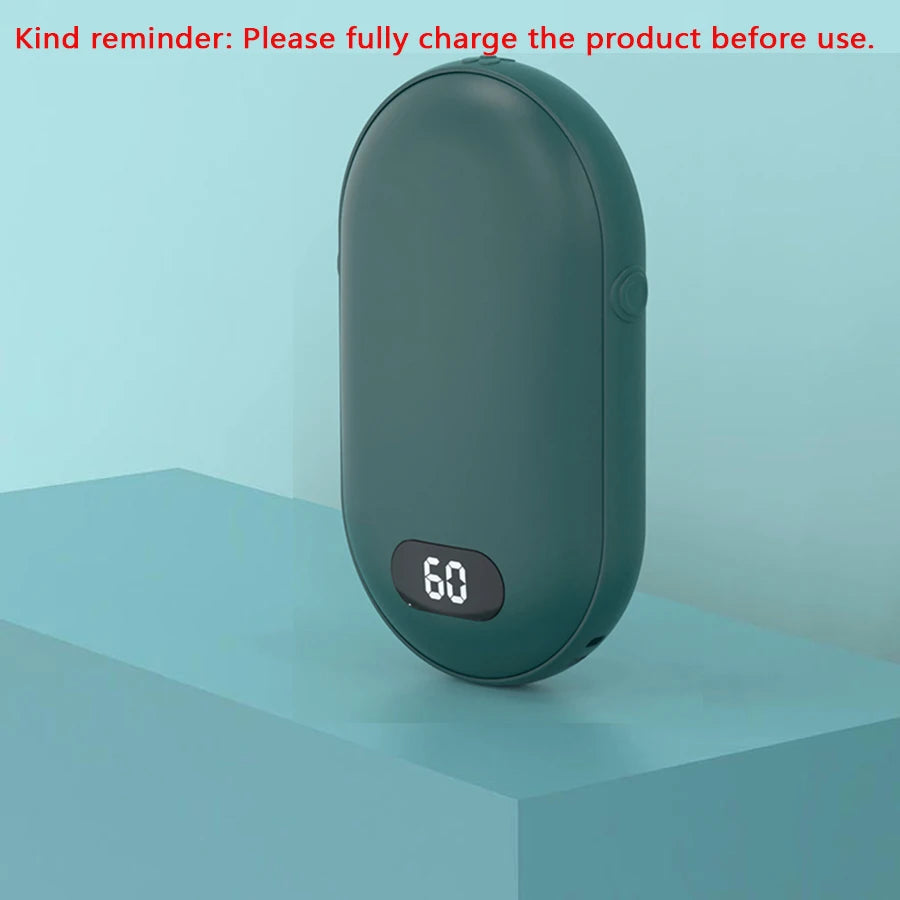 Double-sided heating with two temperature settings, this pocket hand warmer can be recharged