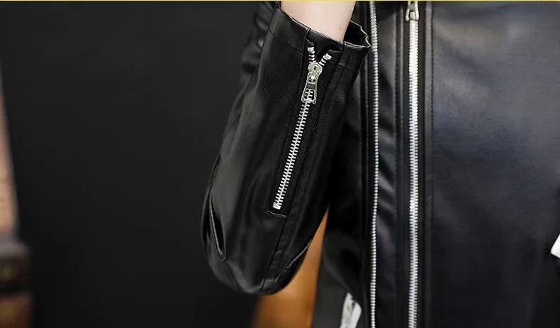 2025 New Men's Leather Jacket Baseball Style Casual Biker Coat Trendy Korean Version Spring Autumn Fashion City Youth PU Leather