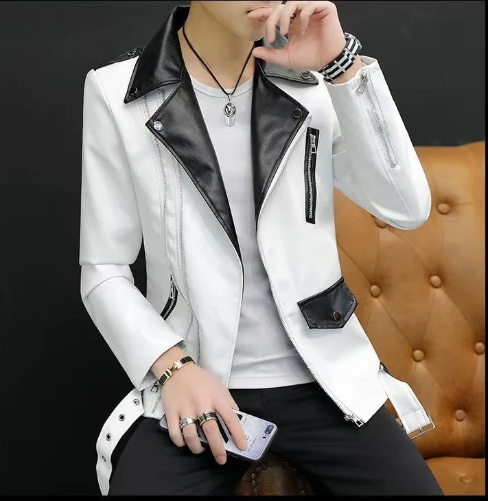 2025 New Men's Leather Jacket Baseball Style Casual Biker Coat Trendy Korean Version Spring Autumn Fashion City Youth PU Leather