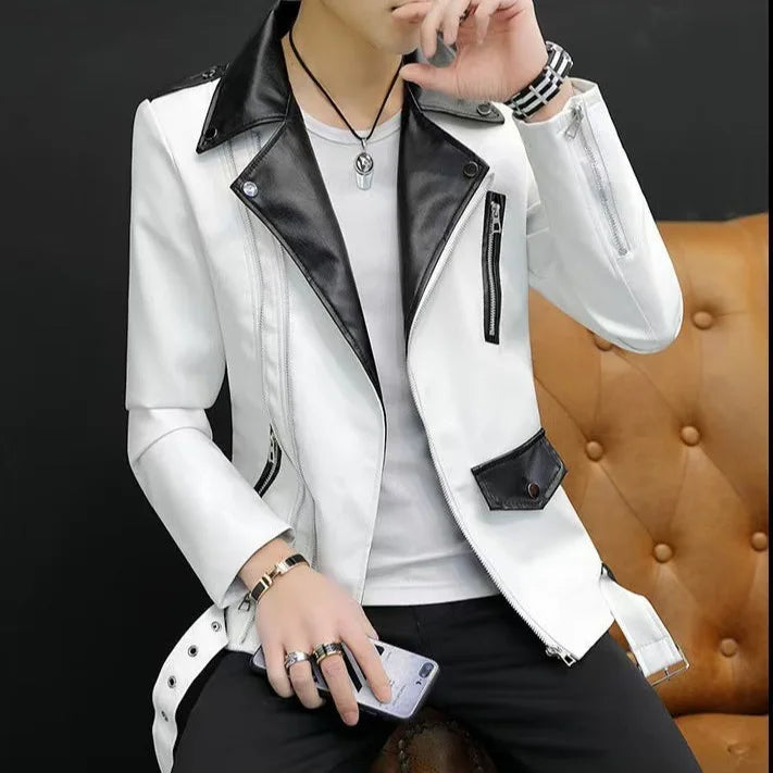 2025 New Men's Leather Jacket Baseball Style Casual Biker Coat Trendy Korean Version Spring Autumn Fashion City Youth PU Leather