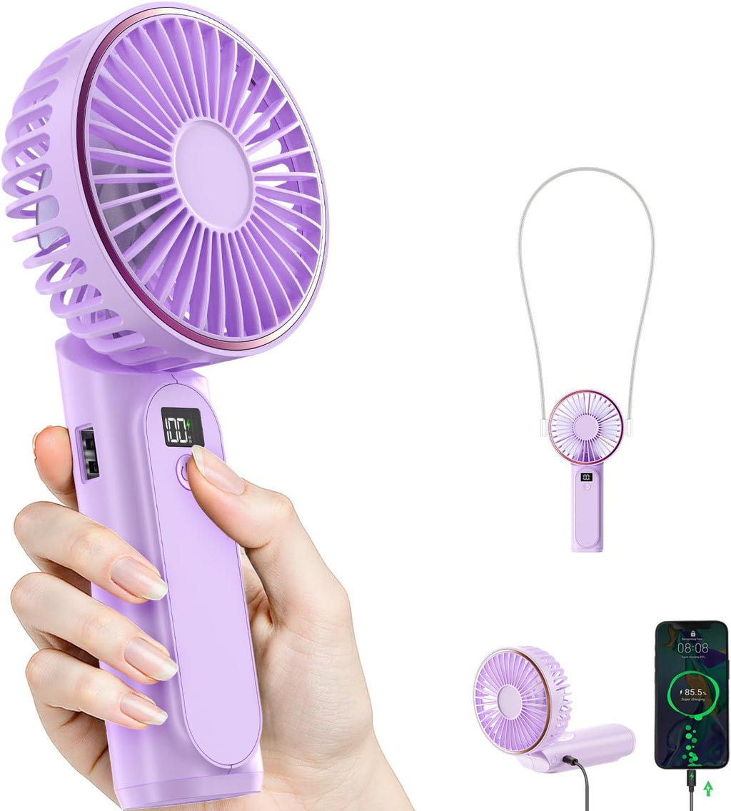 Portable Handheld Fan, Portable Fan Rechargeable, 4000Mah, 180° Adjustable, 6 Speed Wind, Display Electricity in Real Time, USB Rechargeable Foldable F An, Quiet Personal Fan with Power Bank