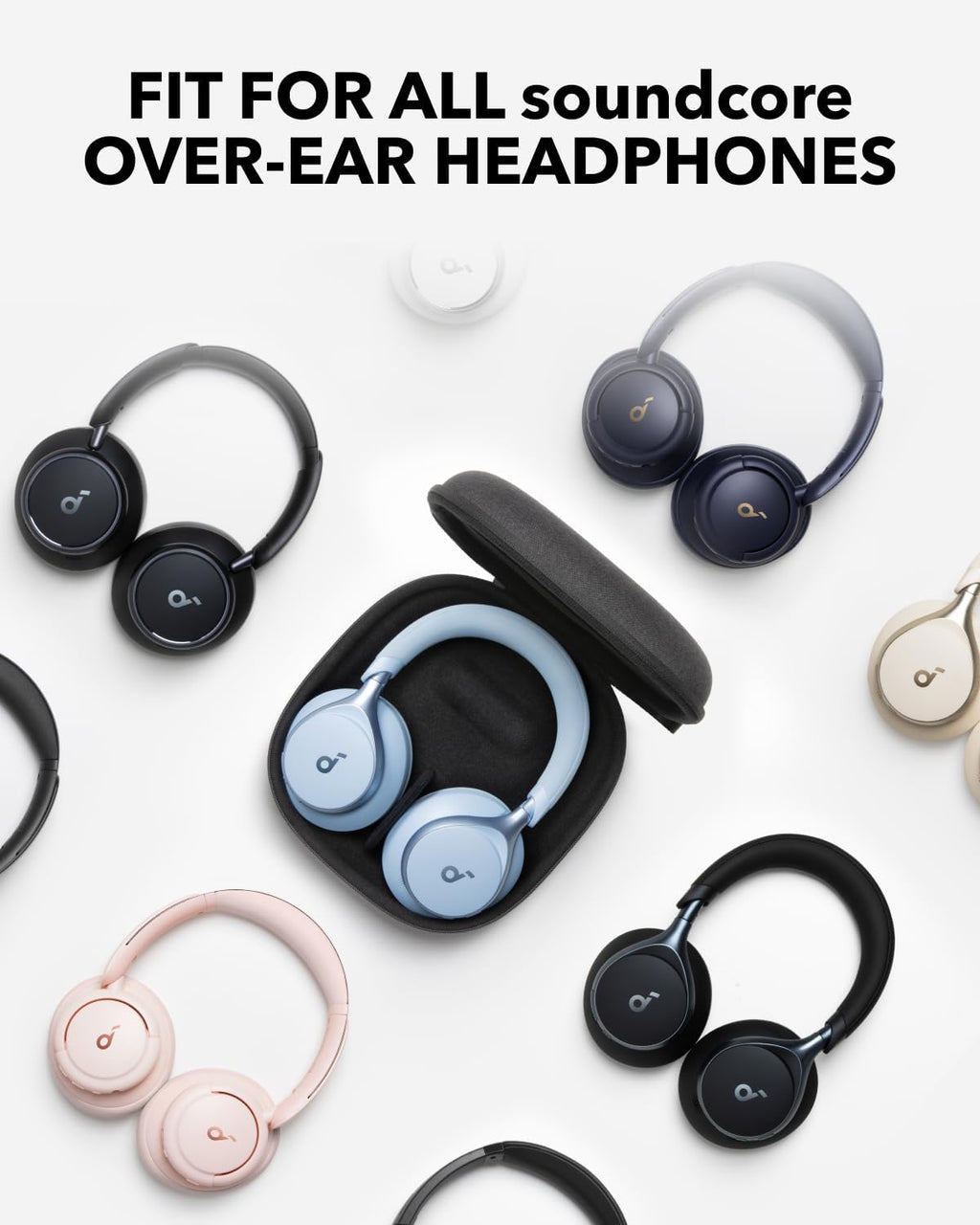 Soundcore by Anker, Headphones Case, Compatible with All Soundcore Over-Ear Headphones, Anti-Scratch, Water and Dust Resistant, Impact-Resistant, Pocket for Cables, Detachable Tray, Sturdy Strap