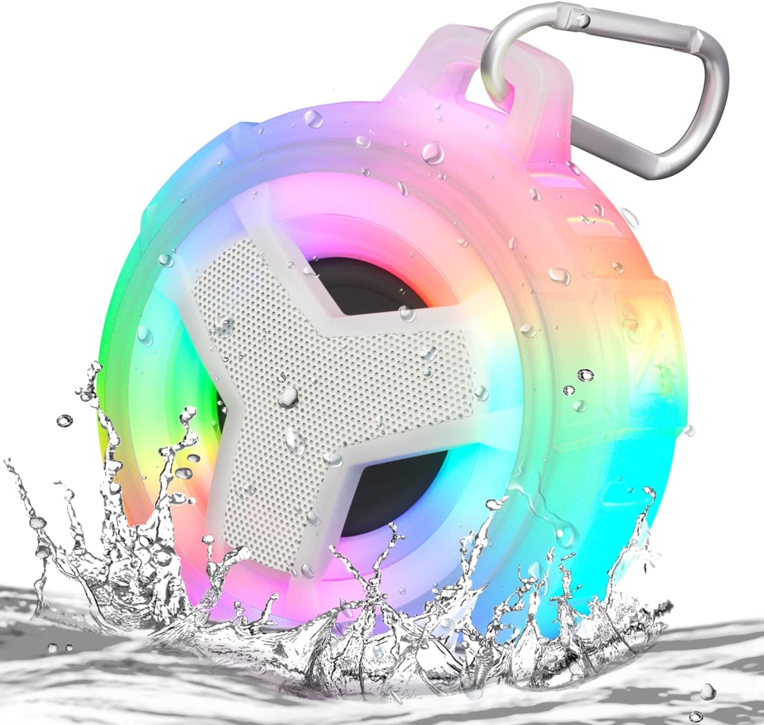 Bluetooth Shower Speaker, Portable Bluetooth Speakers, IP67 Waterproof Wireless Speaker with LED Light, Floating, 2000Mah, True Wireless Stereo for Kayak, Beach, Gifts for Unisex -Black