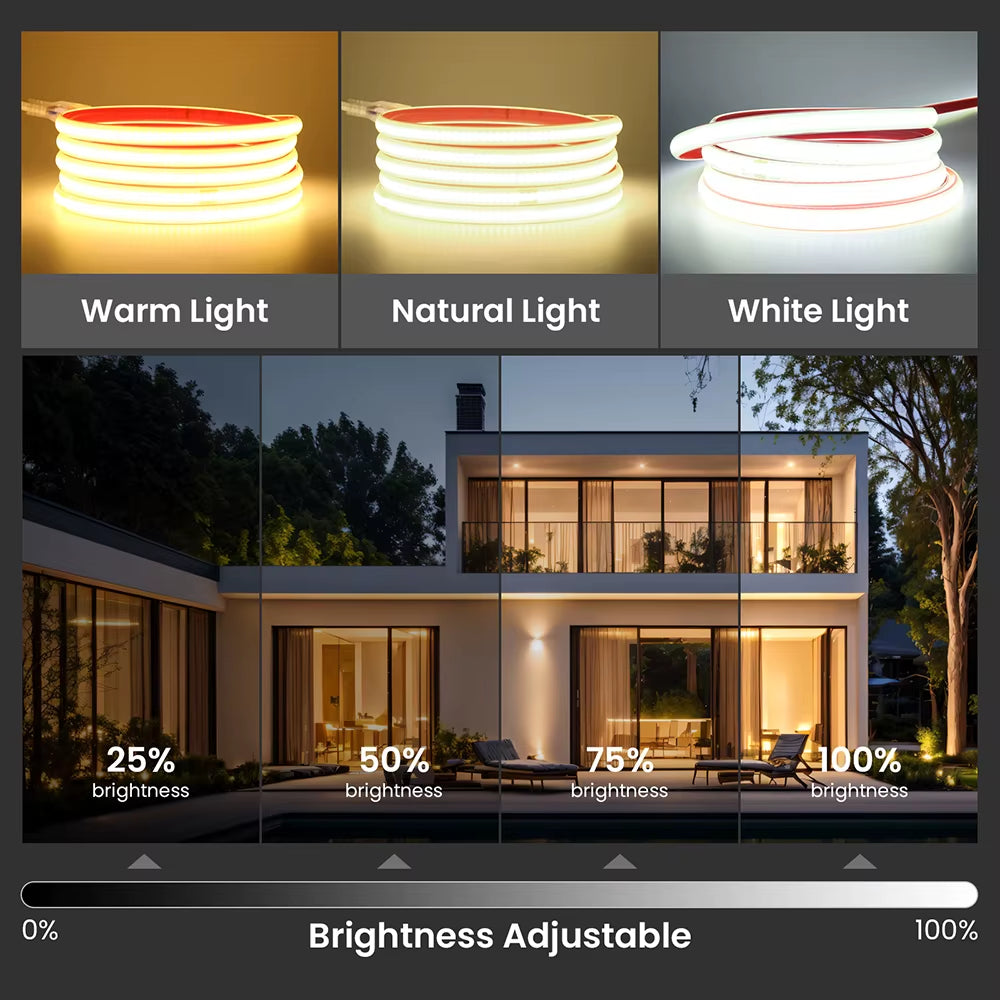 220V Dimmable COB LED Strip Light WIFI Bluetooth Wall Touch 23Key Remote Control Power Kit 288Leds/M Waterproof Flexible Lamp