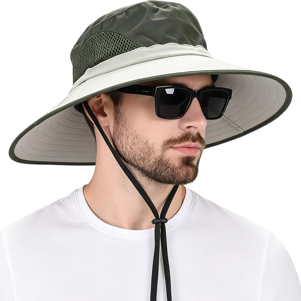 Wide Brim Sun Bucket Hat, Waterproof Boonie Hat for Men & Women | UPF 50+ UV Protection, Adjustable Fit, Chin Strap & Sweatband, Foldable Durable for Fishing Hiking Garden Beach