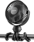Mini Portable Stroller Fan, Battery Operated Small Clip On, Detachable 3 Speed Rechargeable, 360° Rotate Flexible Tripod Better Cooling for Car Seat Crib Treadmill Travel Black