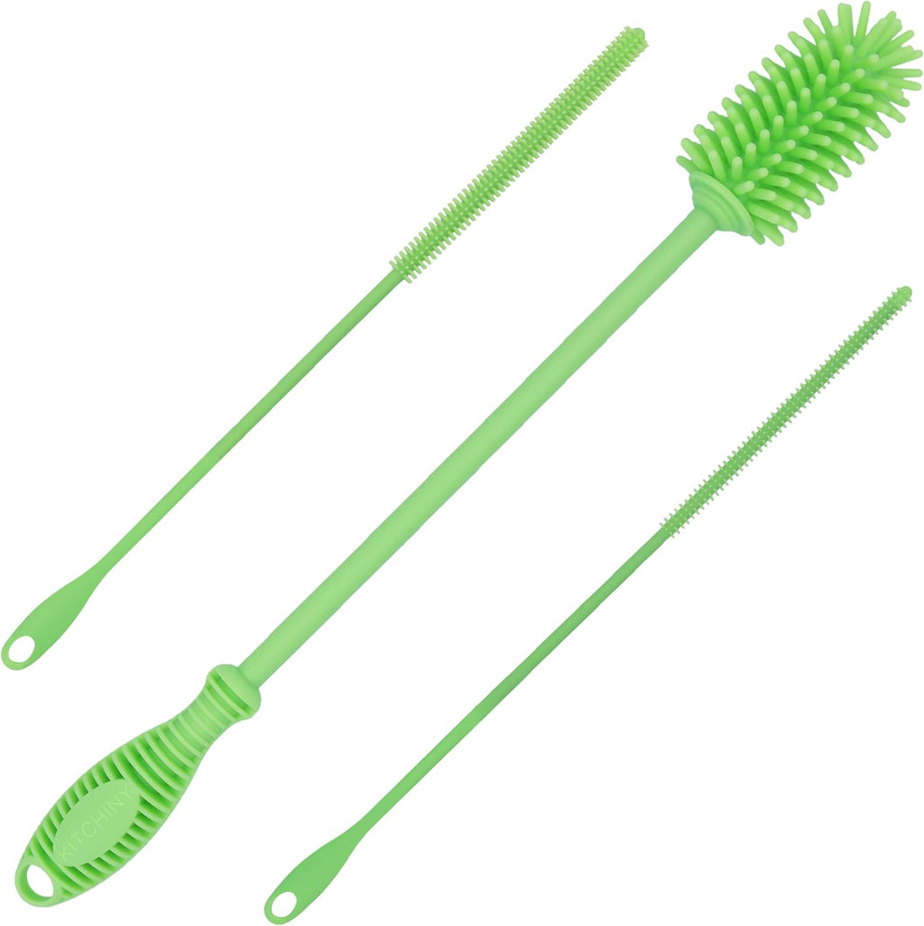 Silicone Bottle Brush with 2 Straw Cleaners - 12.5” Water Bottle Cleaner Brush for Yeti, Hydro Flask, Owala, Stanley, Baby Bottles, Glassware, Vases & Narrow Neck Containers - Orange