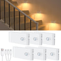Motion Sensor Night Light, Rechargeable Stair Lights Indoor, Warm White Motion Sensor Light Indoor, Battery Operated Night Light for Hallway, Stairway, Bathroom, Bedroom, Kitchen, 6 Pack