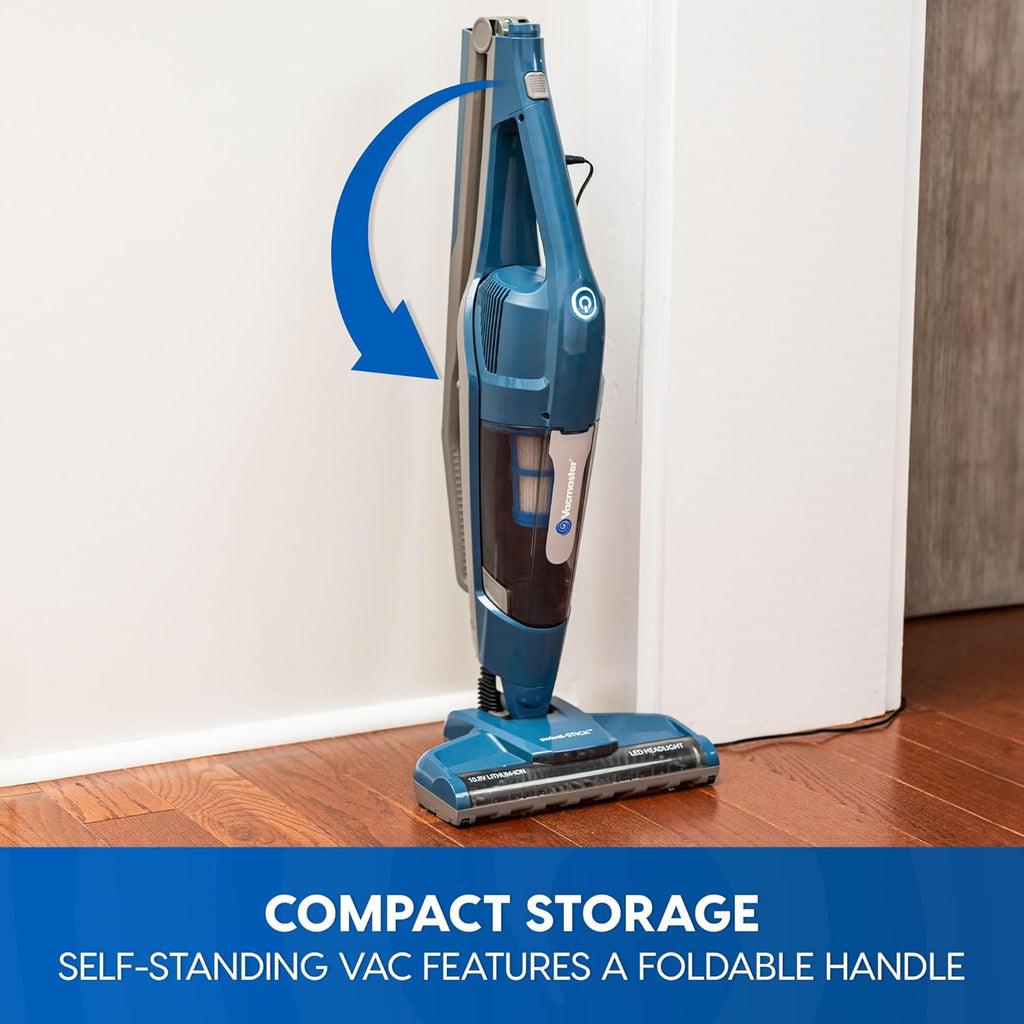 Portable 10.8V 2-In-1 Cordless Stick Lightweight Vacuum Cleaner with 2-Speed Power Control and LED Headlight for Hardwood Floor, Carpet & Pet Hair, Blue
