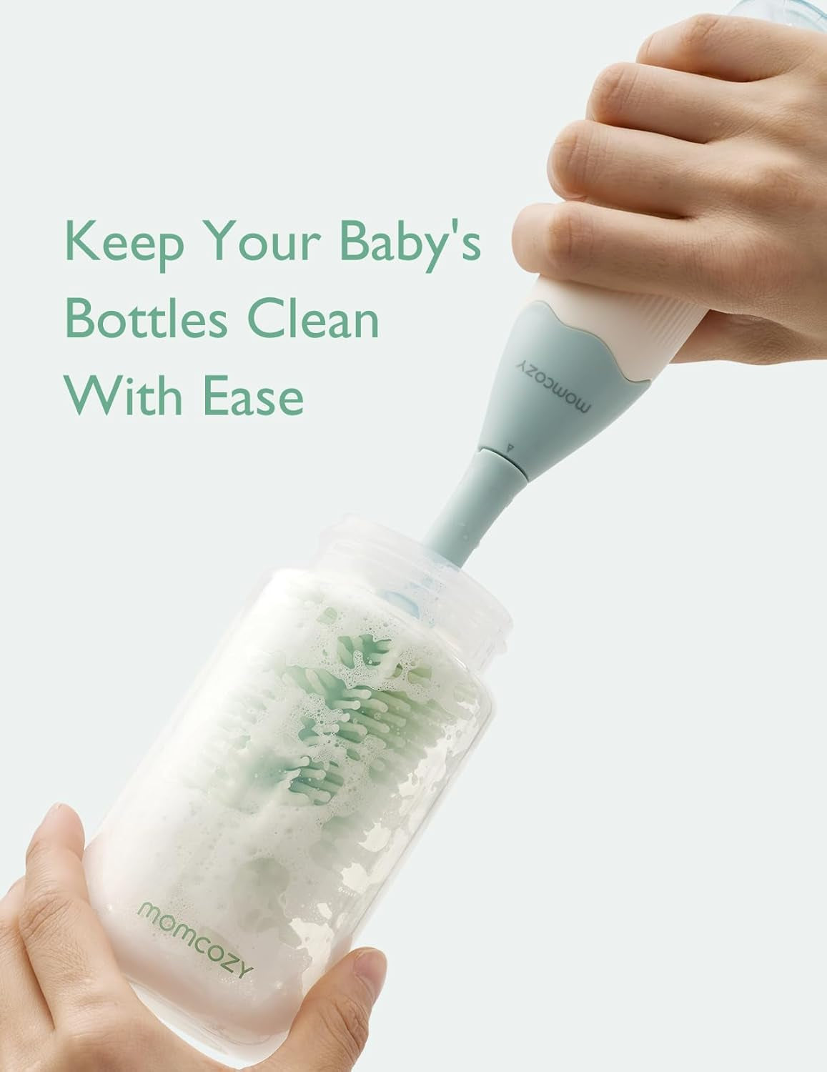 Bottle Brush Kit with Push-Press Foam Design - Newborn Essentials Gift, Portable Cleaning Tool for Home & Travel, Baby Bottle Cleaner Brush for Breast Pumps & Nipples, Green