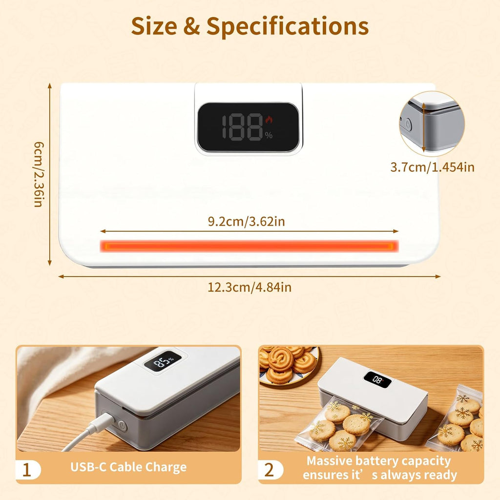 Rechargeable Mini Bag Sealer,6 Adjustable Levels Portable Heat Sealer with Cutter & Magnetic for Food Storage,Sealing Machine for Chip Plastic & Mylar Bags,Kitchen Gadgets for Food Resealer& Freshness