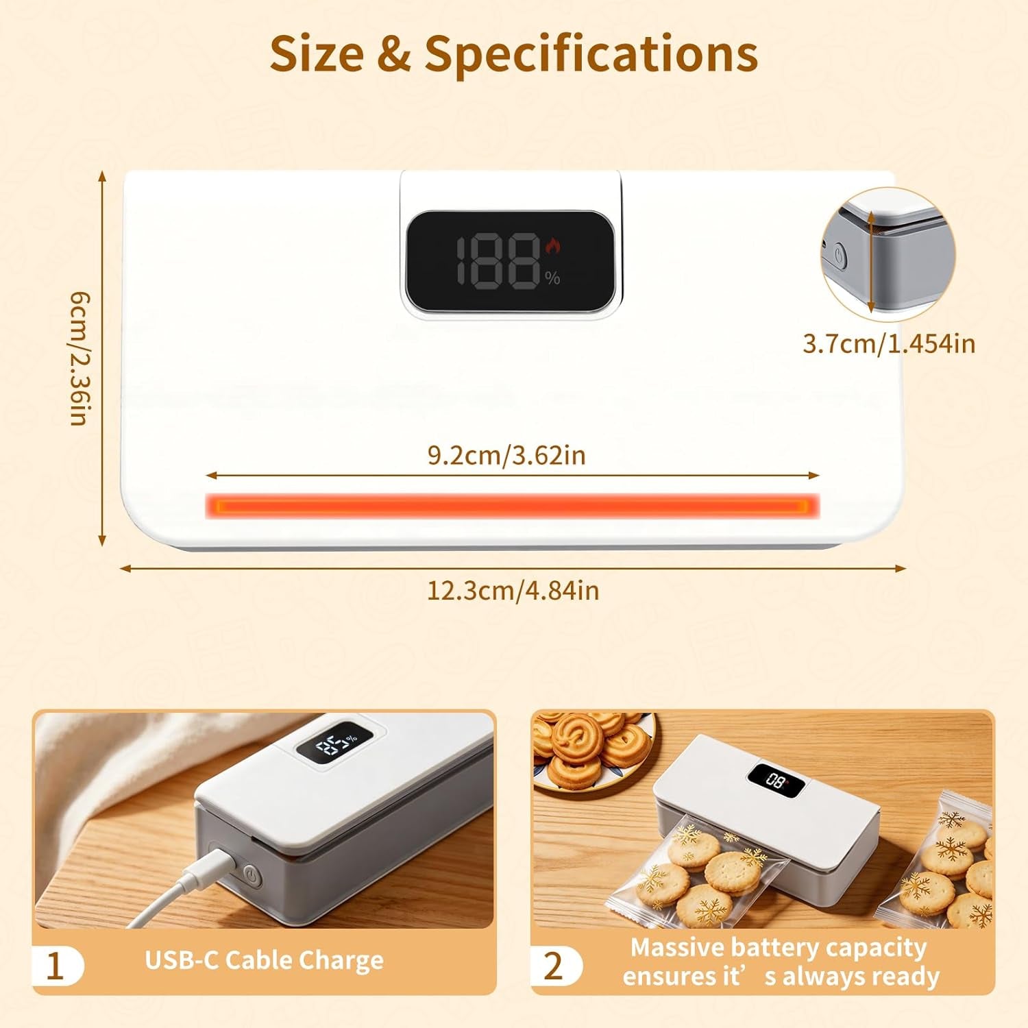 Rechargeable Mini Bag Sealer,6 Adjustable Levels Portable Heat Sealer with Cutter & Magnetic for Food Storage,Sealing Machine for Chip Plastic & Mylar Bags,Kitchen Gadgets for Food Resealer& Freshness