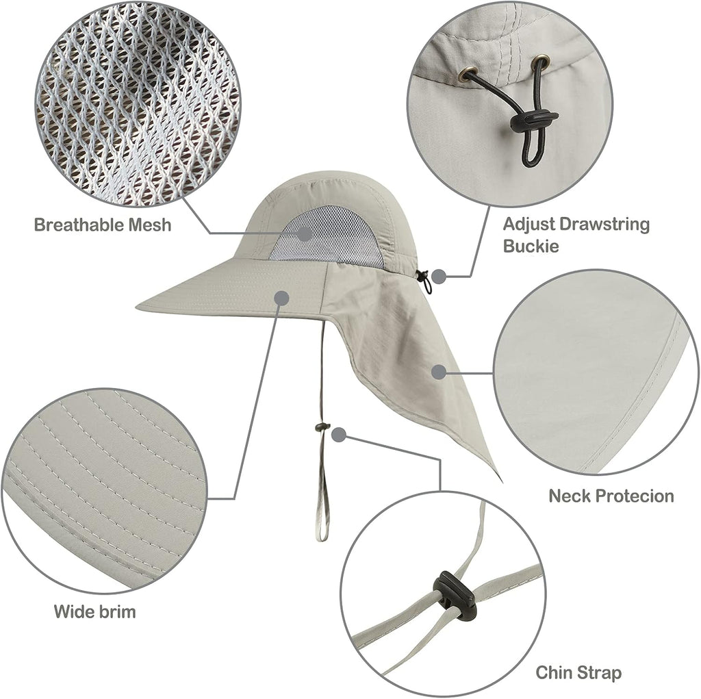 Outdoor Sun Hat for Men with 50+ UPF Protection Safari Cap Wide Brim Fishing Hat with Neck Flap, for Dad…