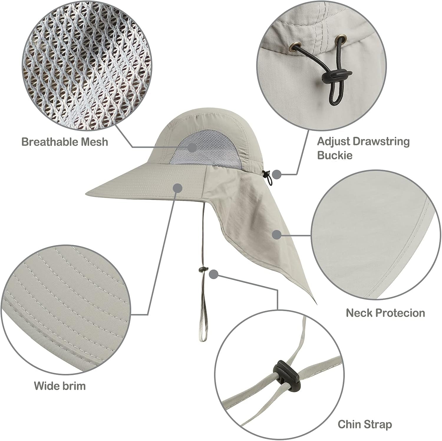 Outdoor Sun Hat for Men with 50+ UPF Protection Safari Cap Wide Brim Fishing Hat with Neck Flap, for Dad…